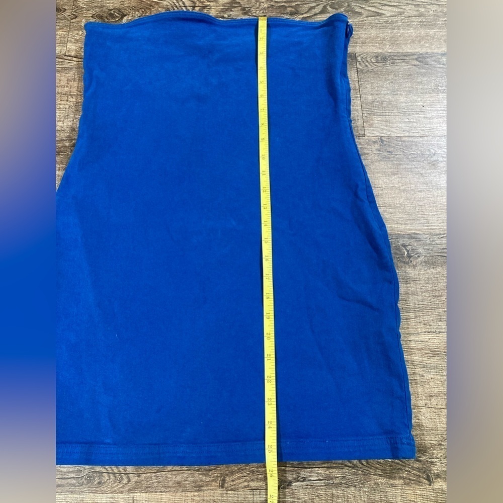 Zara Bandeau Strapless Bodycon Dress French Blue Denim Stretch Size L - Picture 4 of 9